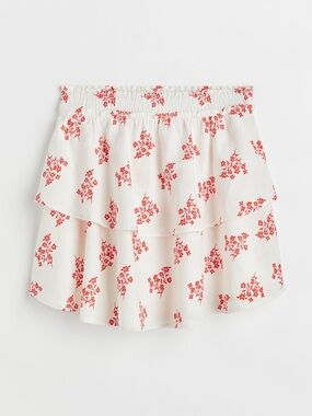 H&M Linen Blend Red/White Floral ruffle skirt. Size XL.